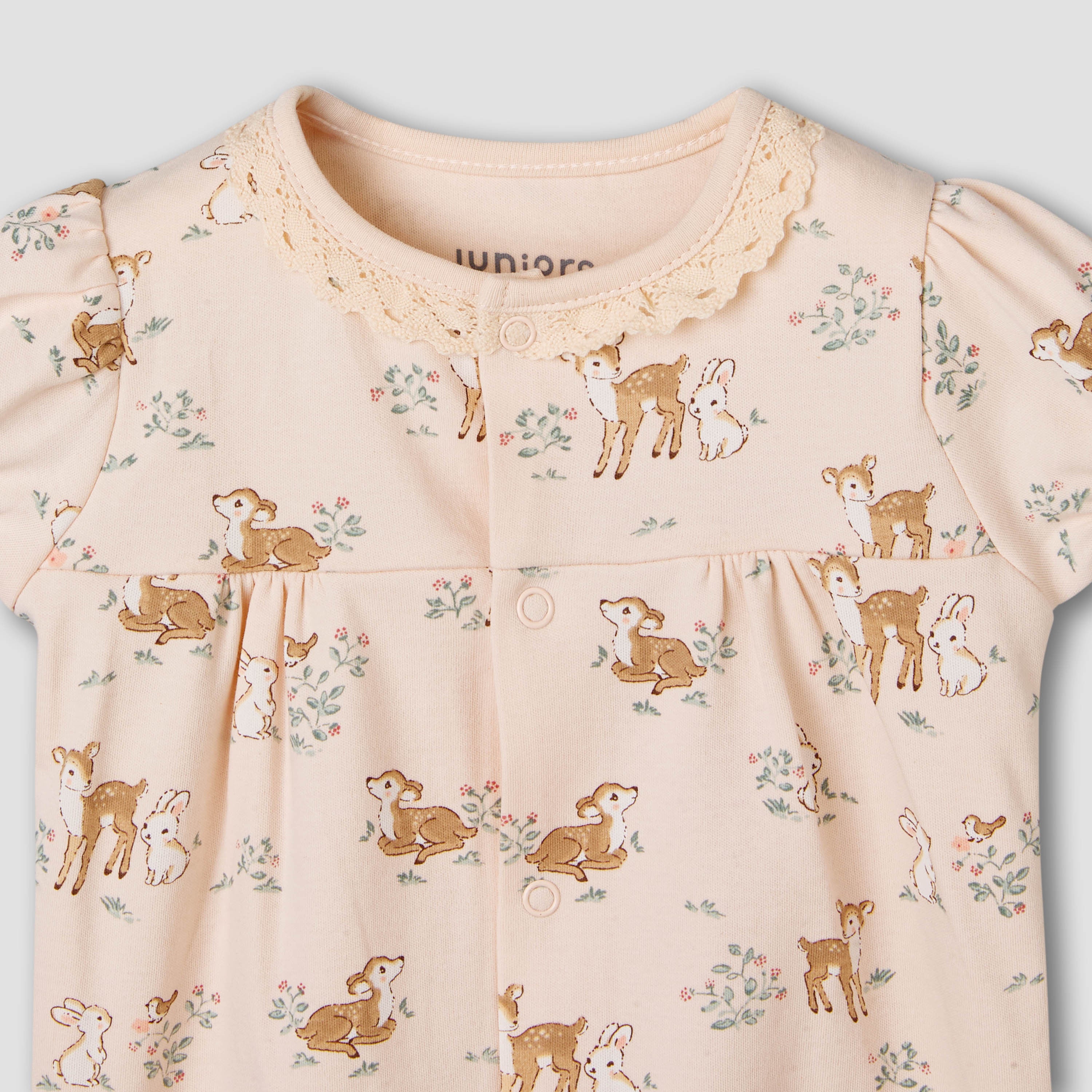 Juniors Cotton Short Sleeves Romper with Deer Print