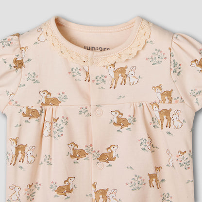 Juniors Cotton Short Sleeves Romper with Deer Print