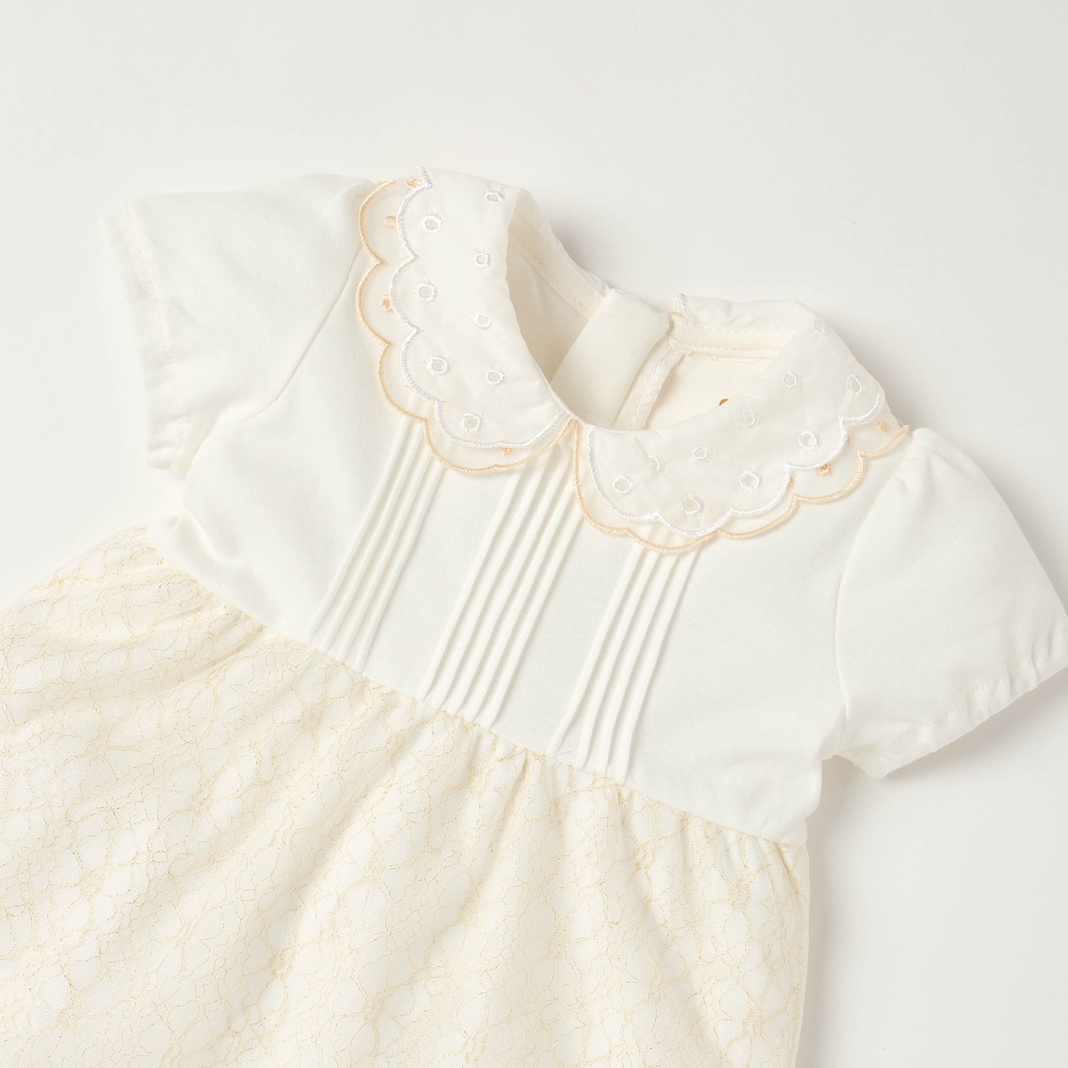Giggles Peter Pan Collar Short Sleeves Knee Length A-line Dress with Floral Embroidary