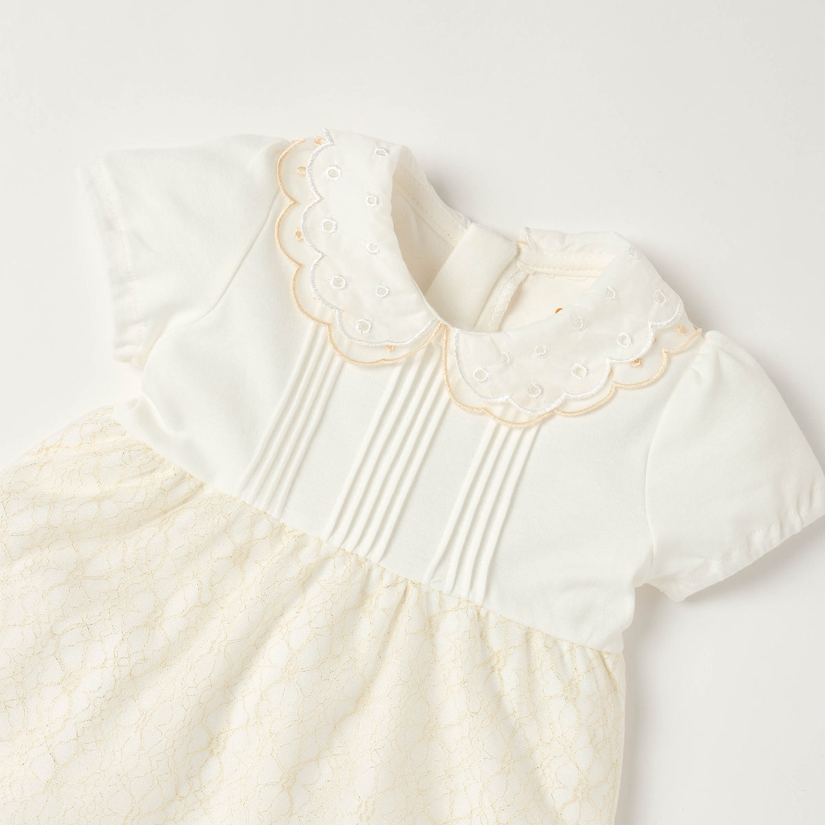 Giggles Peter Pan Collar Short Sleeves Knee Length A-line Dress with Floral Embroidary