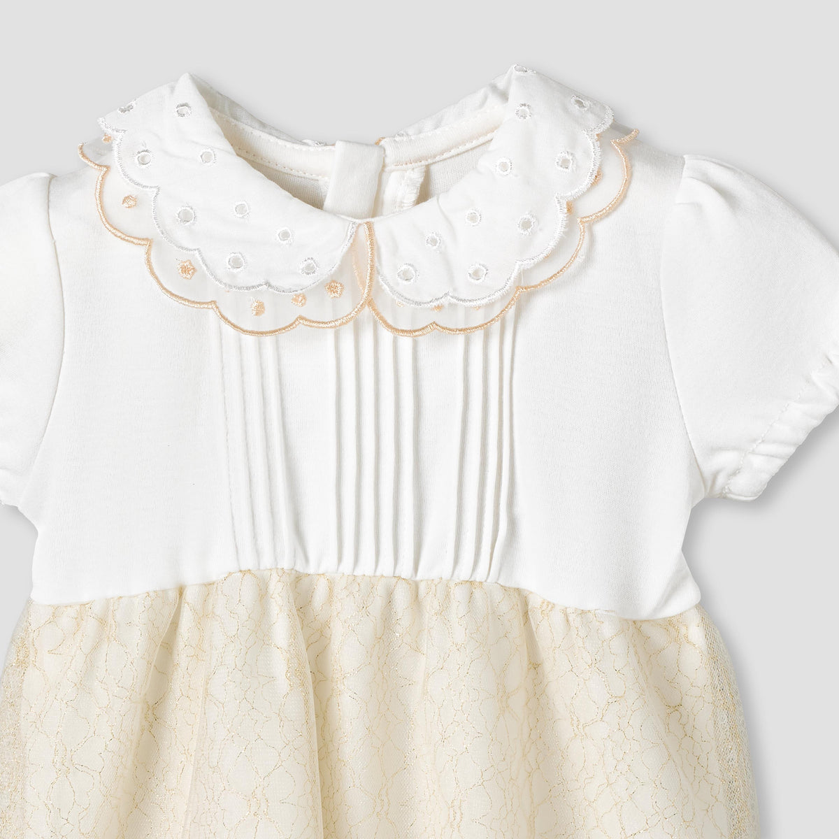Giggles Peter Pan Collar Short Sleeves Knee Length A-line Dress with Floral Embroidary