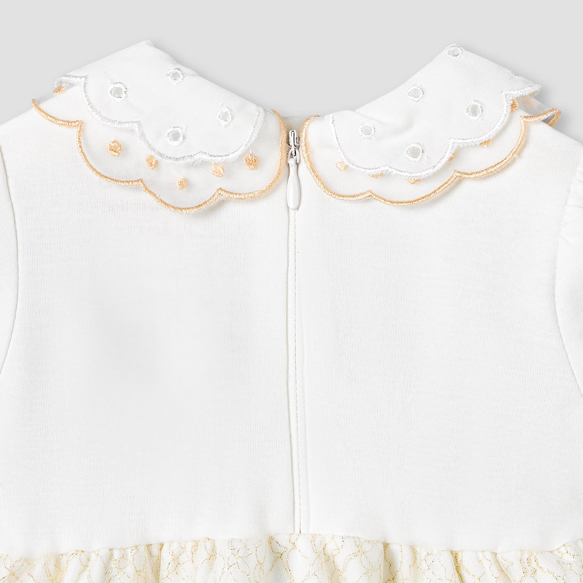 Giggles Peter Pan Collar Short Sleeves Knee Length A-line Dress with Floral Embroidary