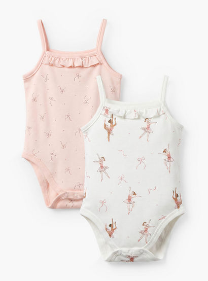 Juniors Ballerina Print Sleeveless Bodysuit - Set of 2-baby-girls-clothing-bodysuits-image-1