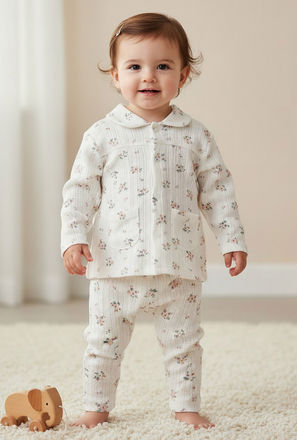 Juniors Cotton Long Sleeves Pyjama Set with Floral Print