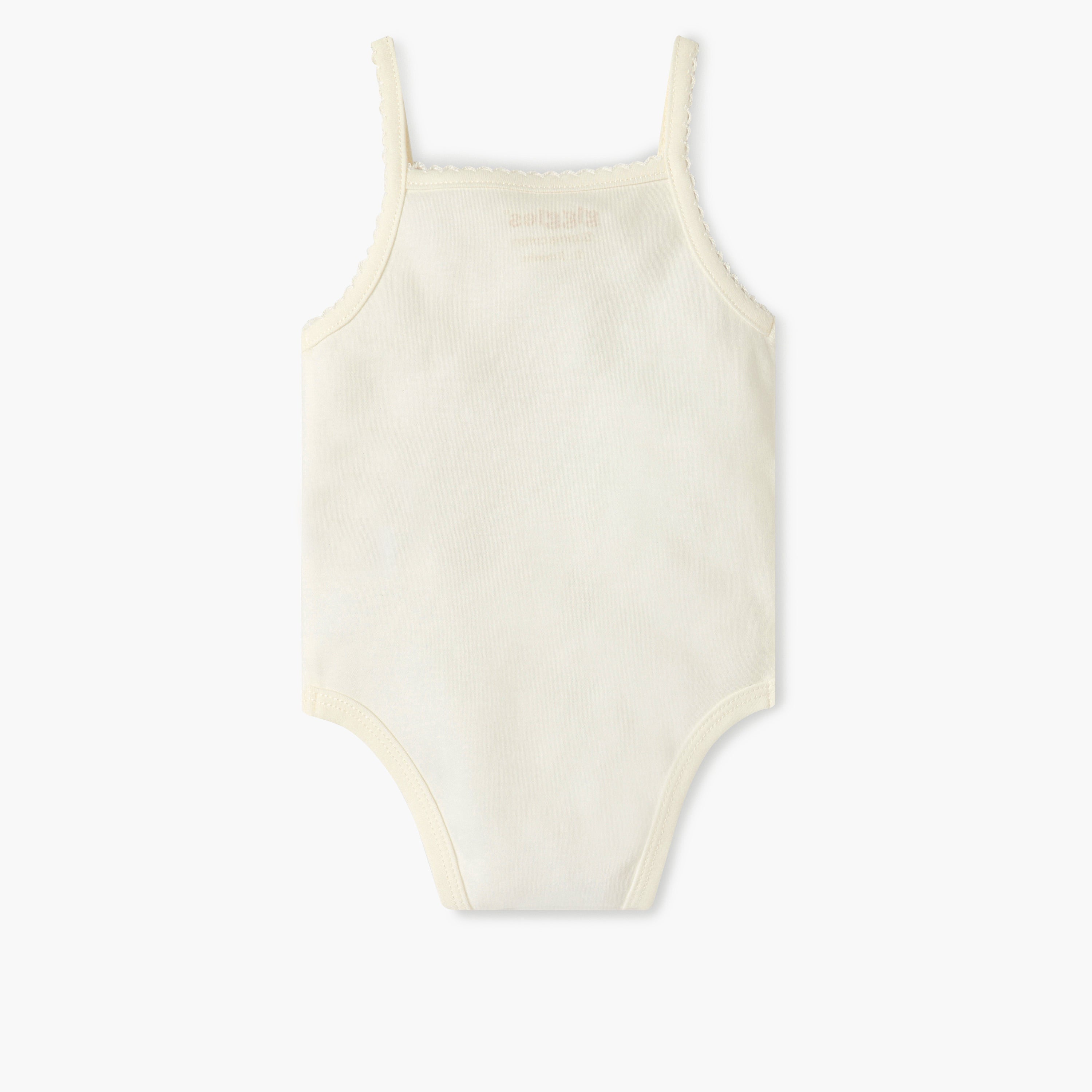 Giggles Embroidered Strappy Bodysuit with Snap Button Closure