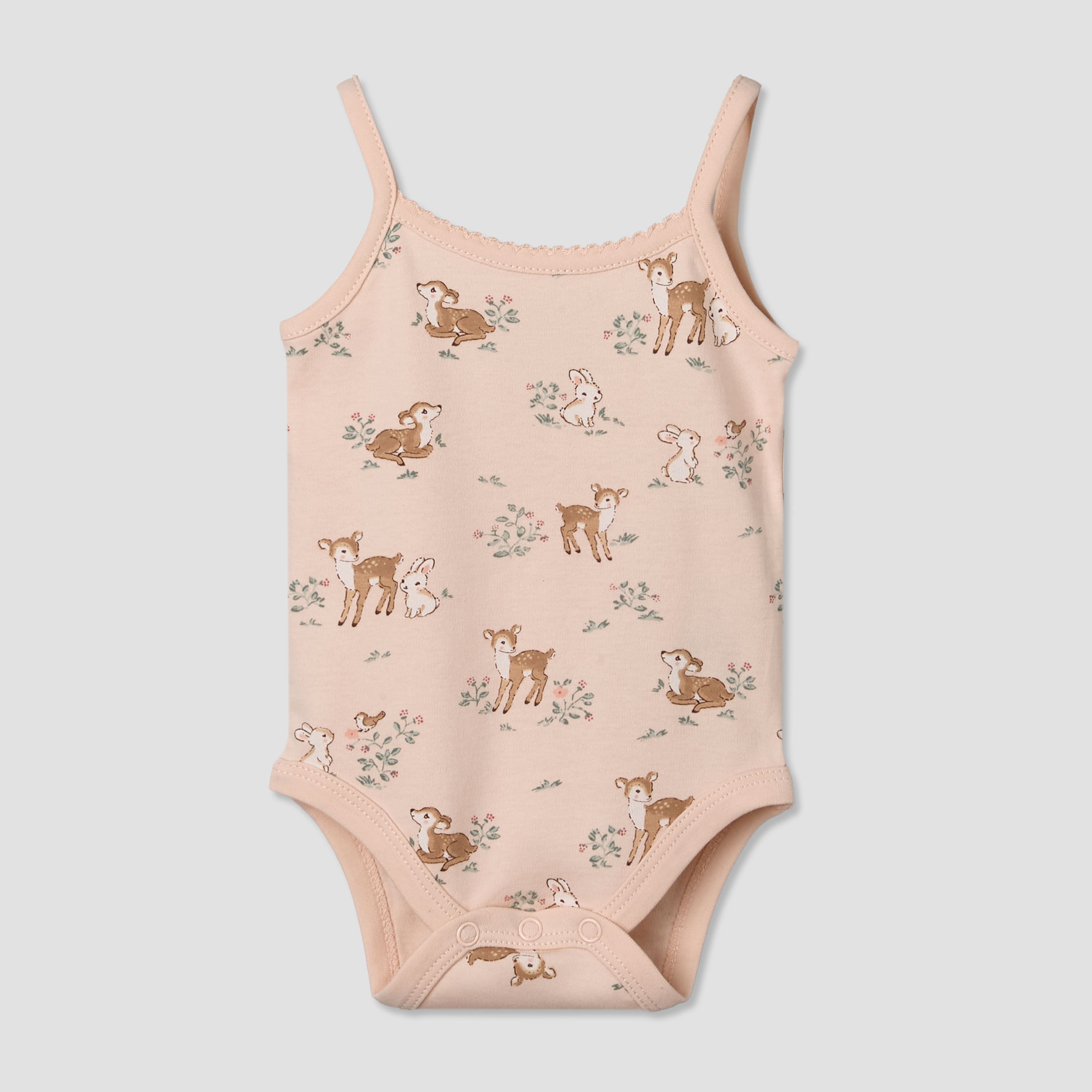 Juniors Cotton Strappy Bodysuit with Animal Print - Pink / 12-18 mths