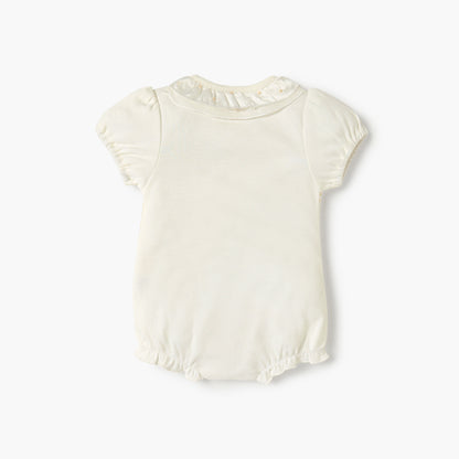 Giggles Textured Romper with Short Sleeves and Snap Button Closure