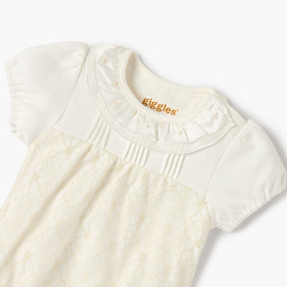 Giggles Textured Romper with Short Sleeves and Snap Button Closure