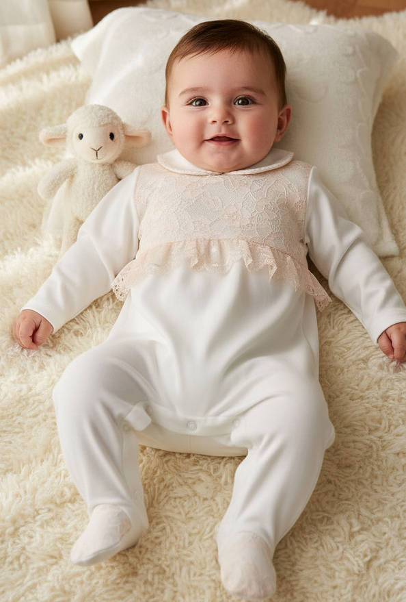 Giggles Cotton Collared Long Sleeves Sleepsuit with Snap Button Closure
