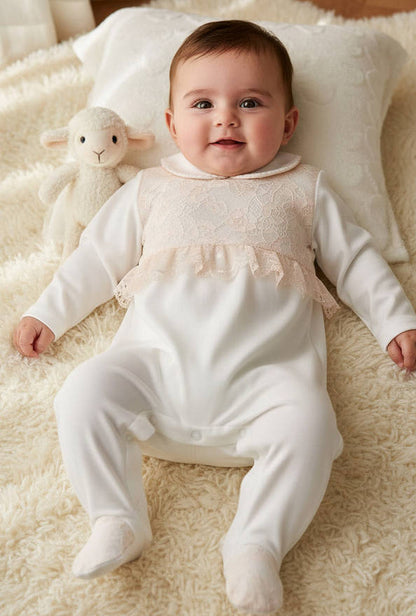 Giggles Cotton Collared Long Sleeves Sleepsuit with Snap Button Closure
