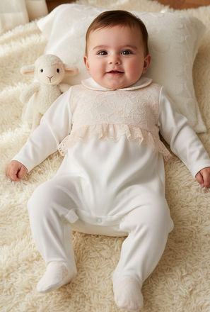 Giggles Cotton Collared Long Sleeves Sleepsuit with Snap Button Closure
