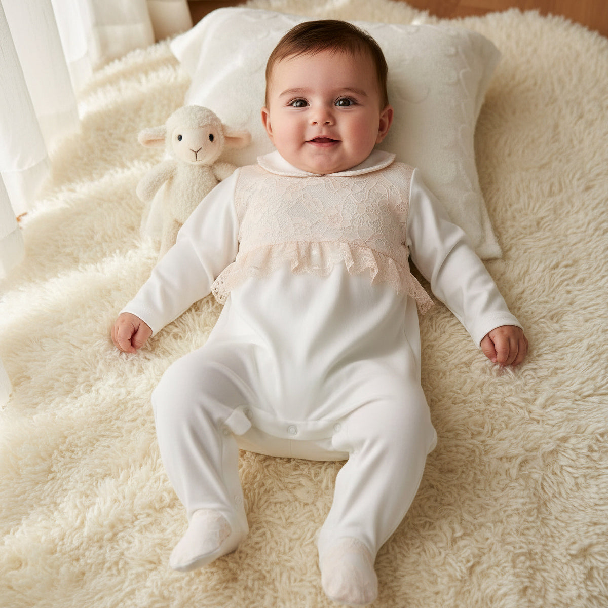 Giggles Cotton Collared Long Sleeves Sleepsuit with Snap Button Closure