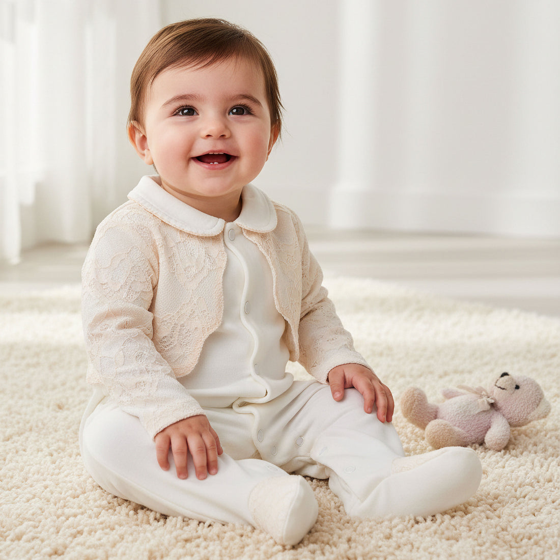 Giggles Cotton Collared Long Sleeves Sleepsuit with Snap Button Closure - Pink / 9-12 mths