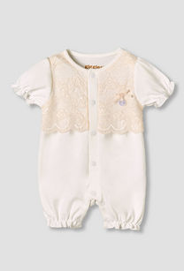 Giggles Round Neck Short Sleeves Romper with Snap Button Closure-undefined-image-1