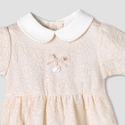 Giggles Peter Pan Collar Short Sleeves A-Line Dress with Lace Detail