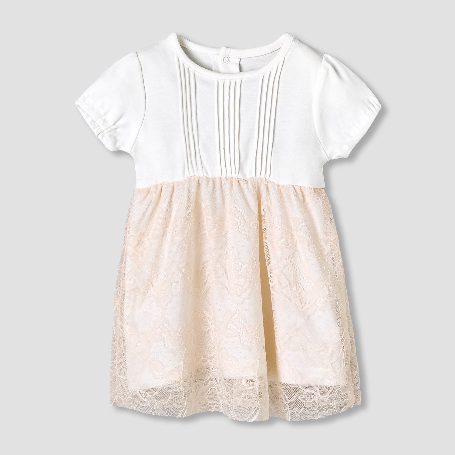 Giggles Round Neck Short Sleeves A-Line Dress with Lace Detail