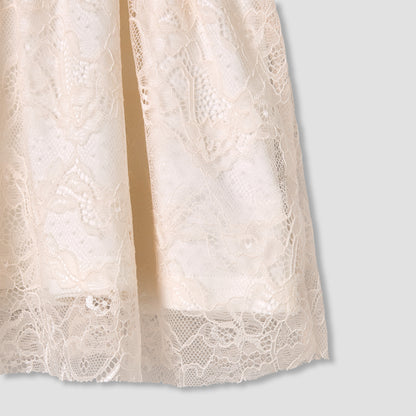 Giggles Round Neck Short Sleeves A-Line Dress with Lace Detail