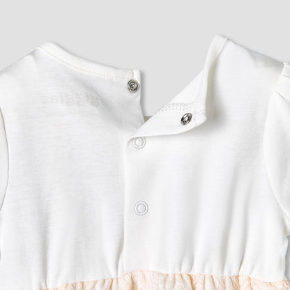 Giggles Round Neck Short Sleeves A-Line Dress with Lace Detail
