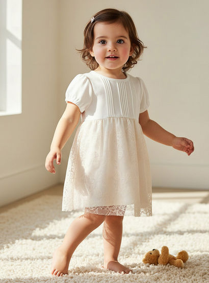 Giggles Round Neck Short Sleeves A-Line Dress with Lace Detail-baby-girls-clothing-dressesandjumpsuits-image-1