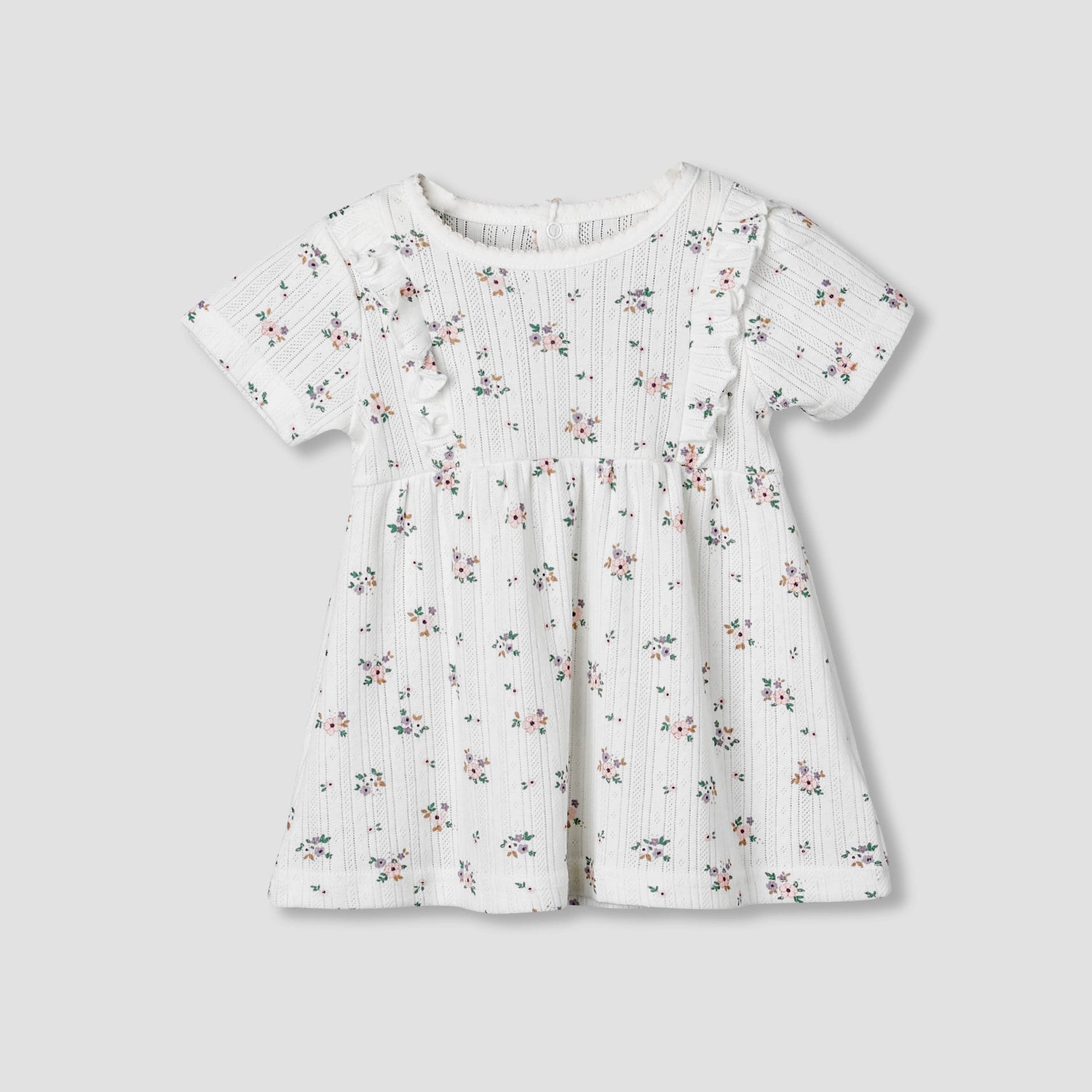 Juniors Round Neck Short Sleeves A-line Dress with Floral Print - White / 12-18 mths