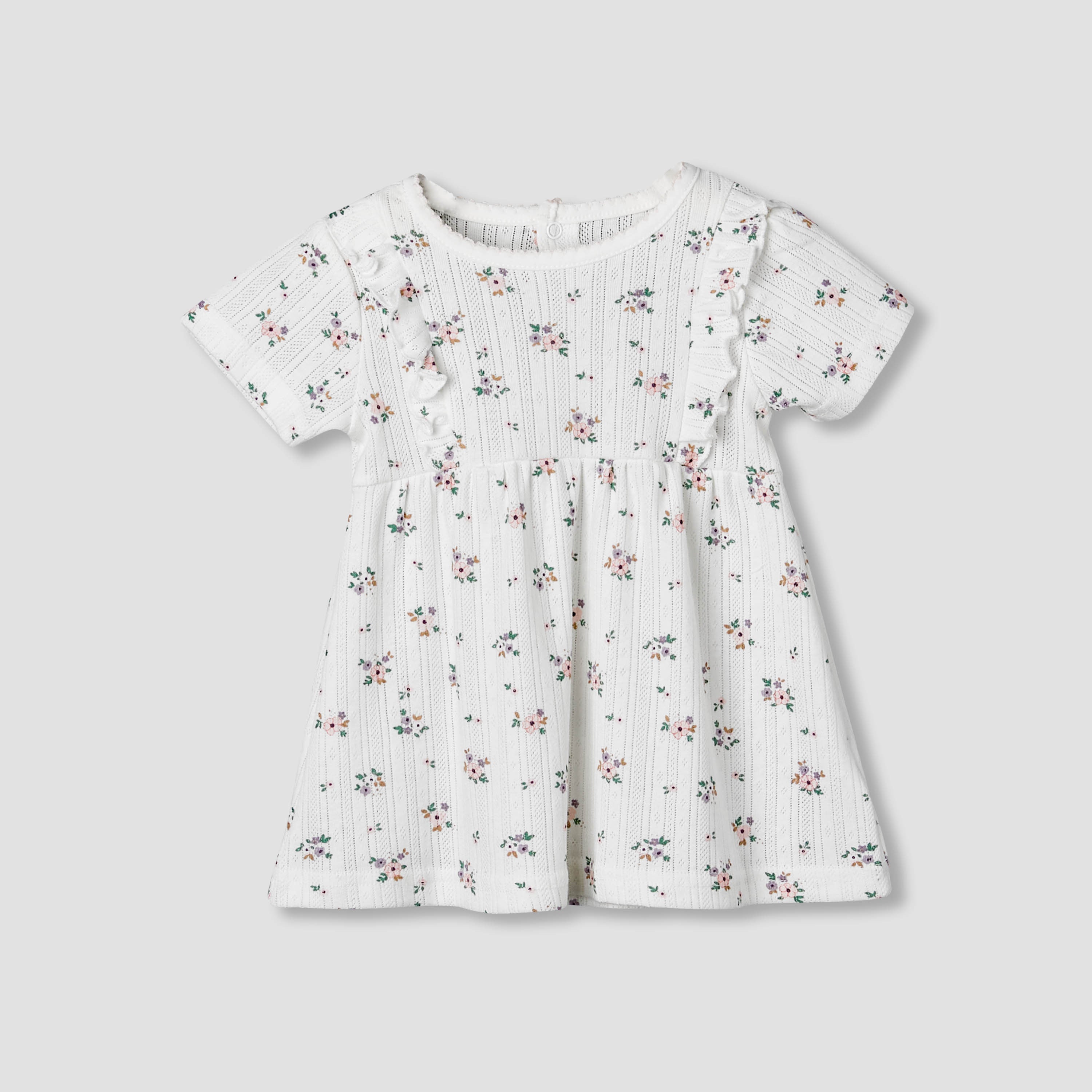 Juniors Round Neck Short Sleeves A-line Dress with Floral Print