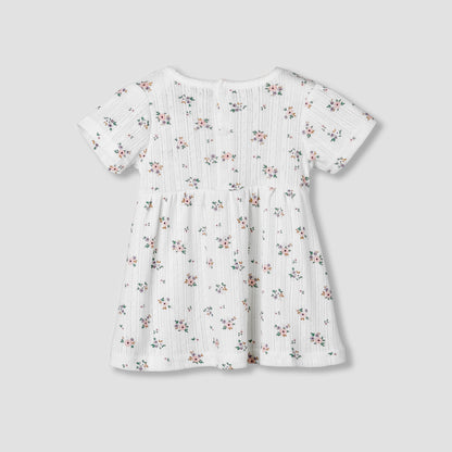 Juniors Round Neck Short Sleeves A-line Dress with Floral Print