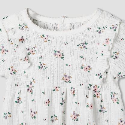 Juniors Round Neck Short Sleeves A-line Dress with Floral Print
