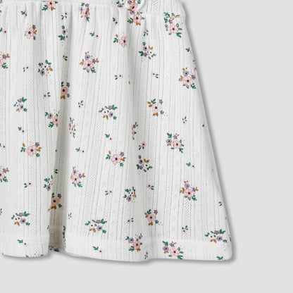Juniors Round Neck Short Sleeves A-line Dress with Floral Print