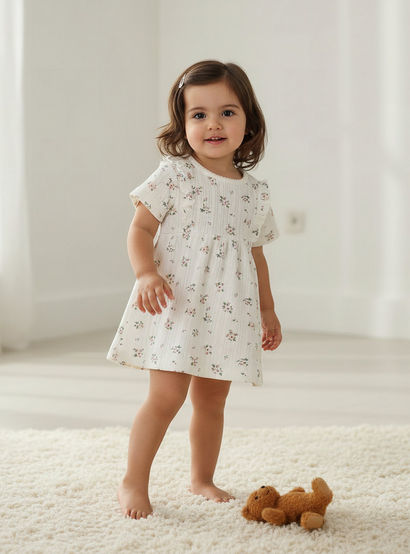 Juniors Round Neck Short Sleeves A-line Dress with Floral Print-baby-girls-clothing-dressesandjumpsuits-image-1