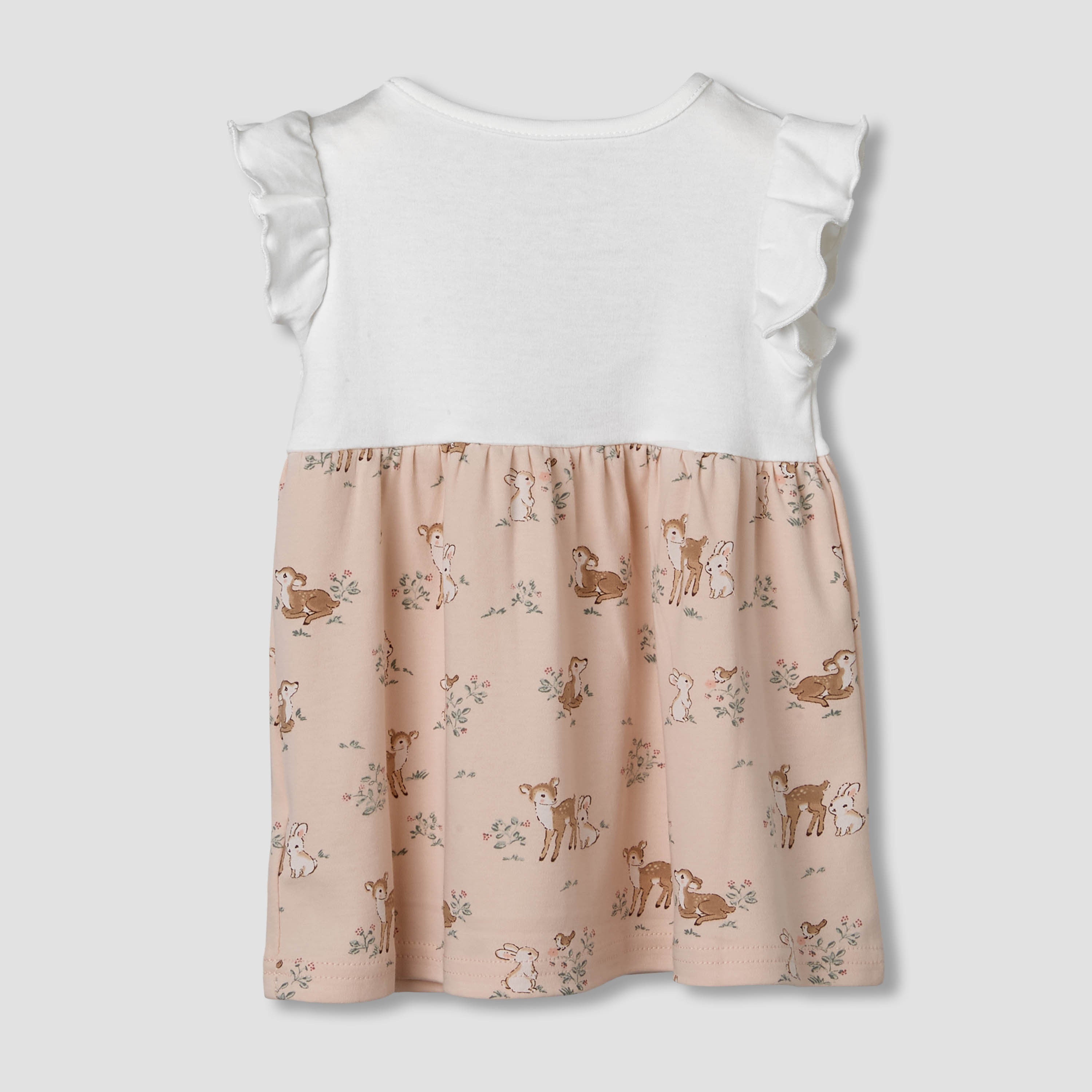 Juniors Round Neck Short Ruffle Sleeves A-line Dress with Print