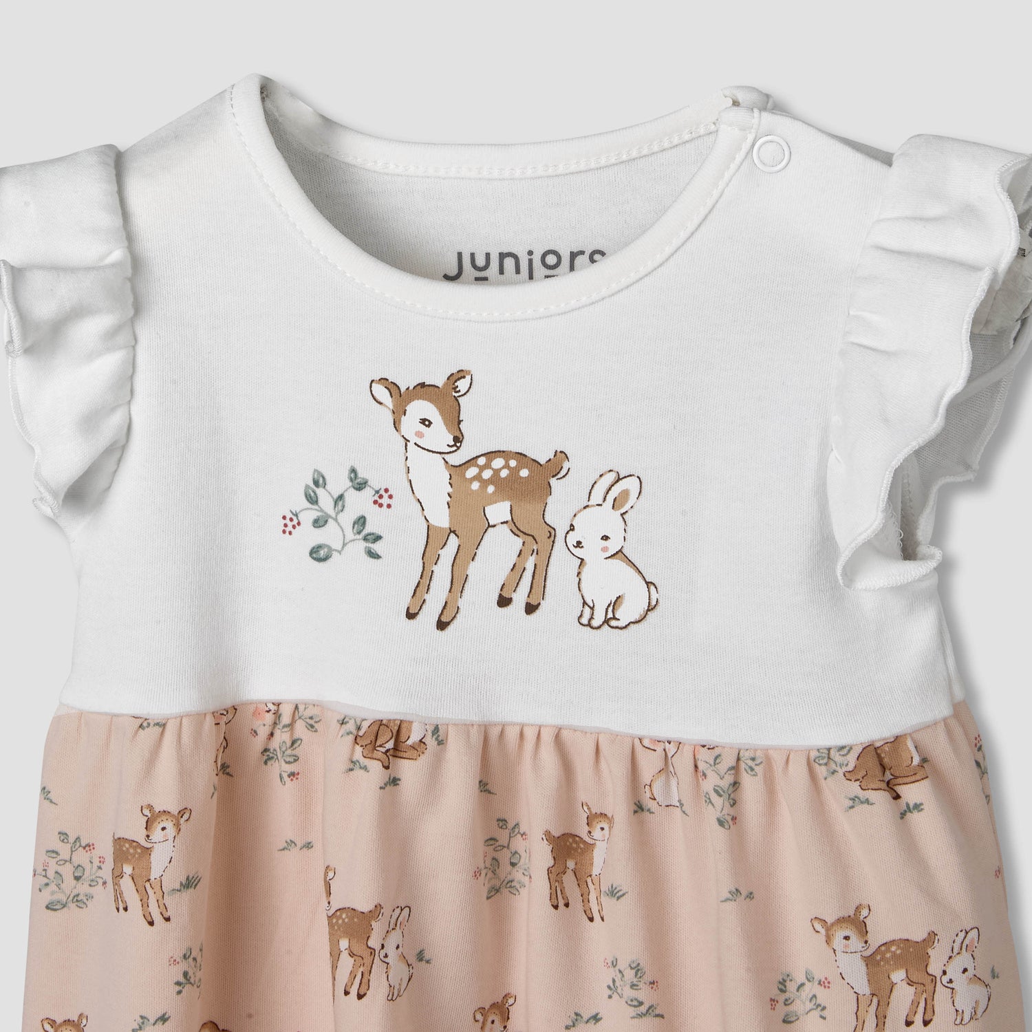 Juniors Round Neck Short Ruffle Sleeves A-line Dress with Print