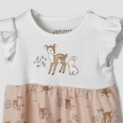 Juniors Round Neck Short Ruffle Sleeves A-line Dress with Print
