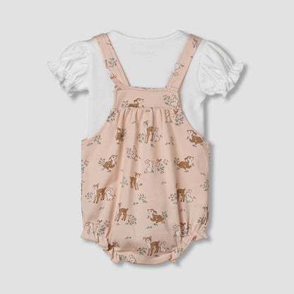 Juniors Short Sleeves T-shirt and Dungaree Set with Print