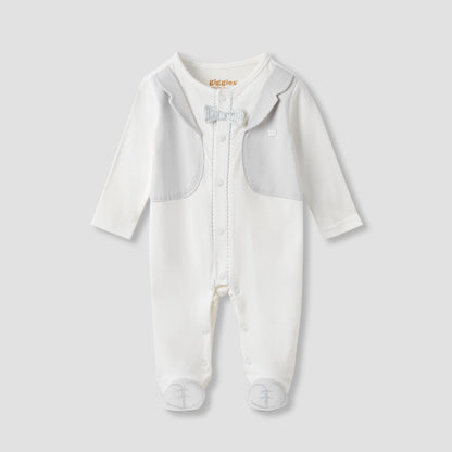 Giggles Bow Detail Sleepsuit with Long Sleeves - White / 9-12 mths