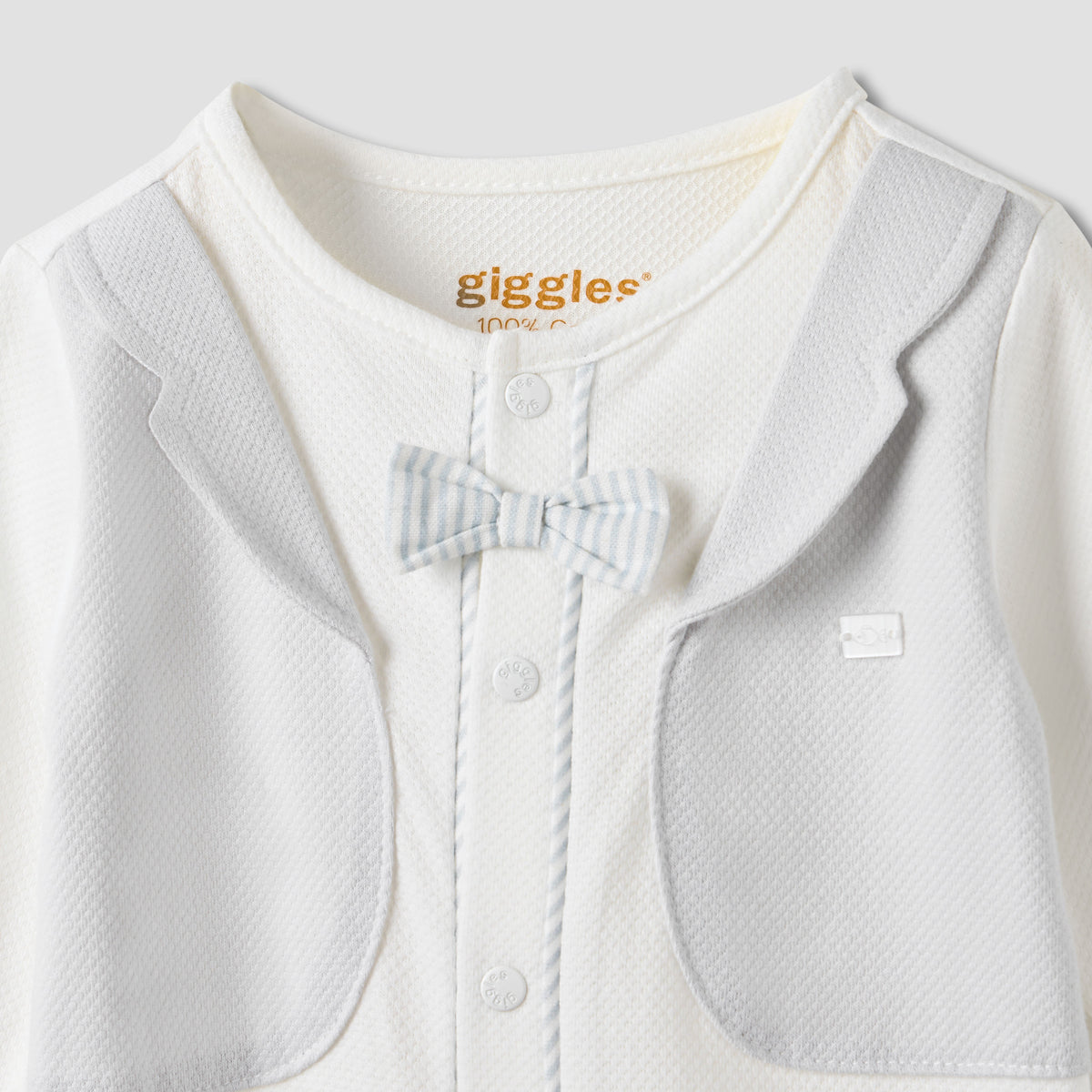 Giggles Bow Detail Sleepsuit with Long Sleeves