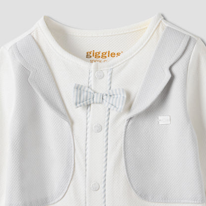 Giggles Bow Detail Sleepsuit with Long Sleeves