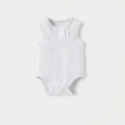 Giggles Textured Sleeveless Bodysuit with Button Closure - White / 12-18 mths