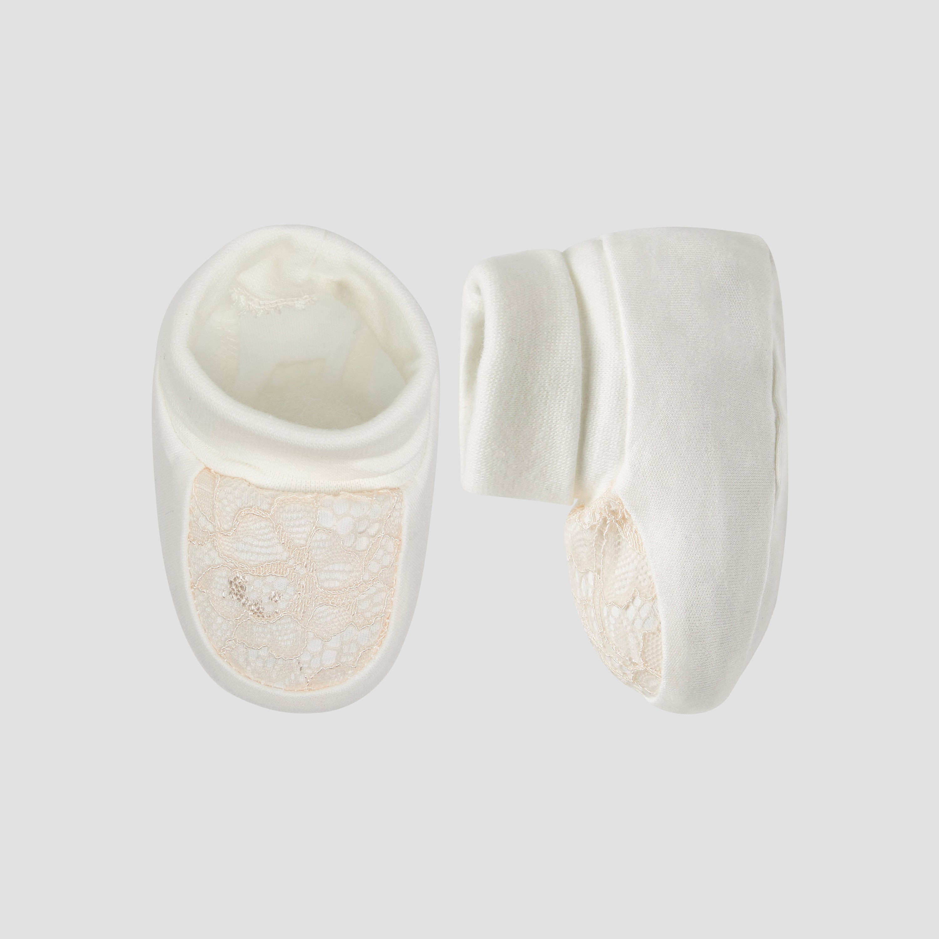Giggles Booties with Lace Detail - Cream / 0-6 mths