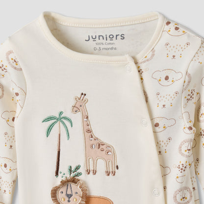 Juniors Cotton Round Neck Long Sleeves Sleepsuit with Snap Button Closure