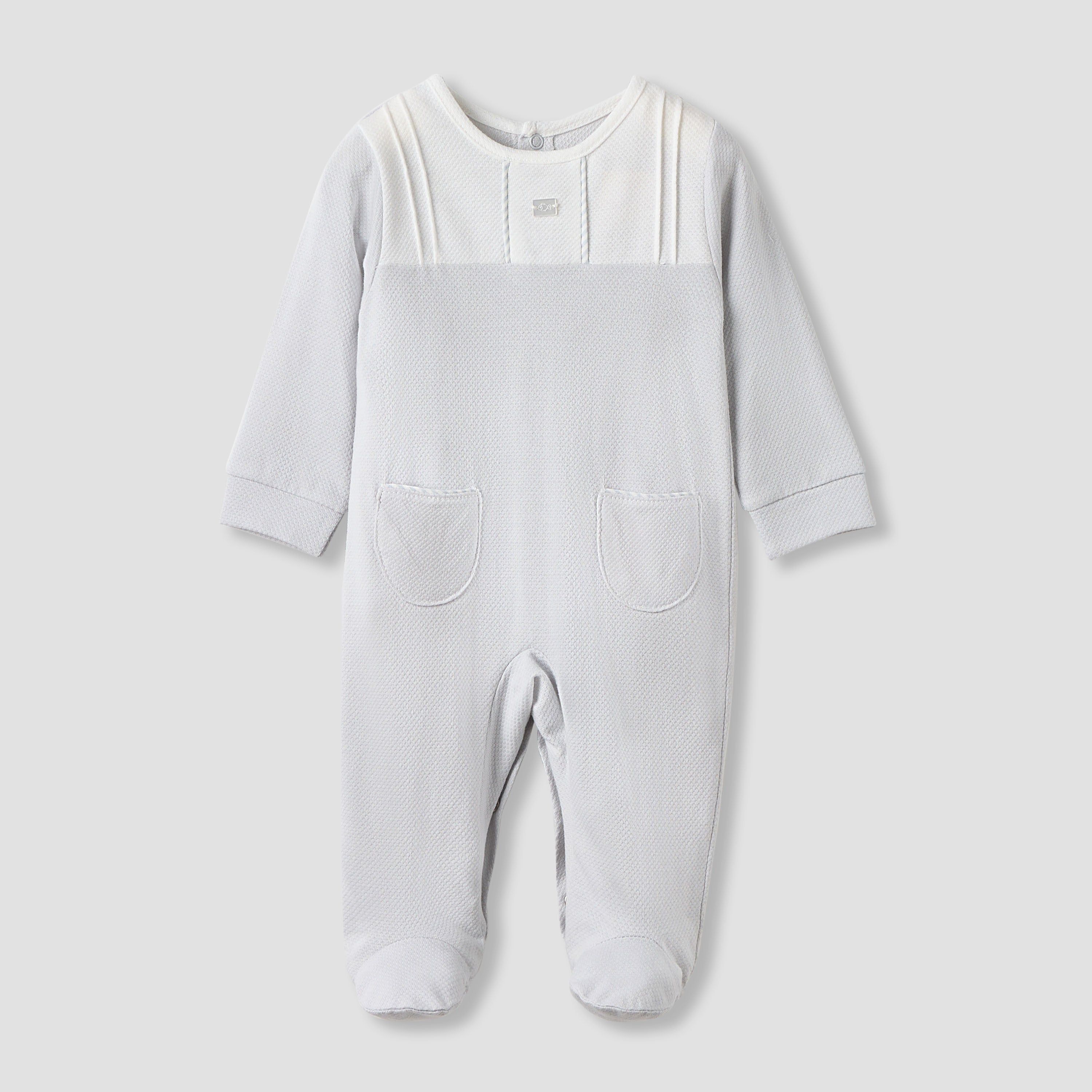 Giggles Textured Sleepsuit with Long Sleeves and Pockets - Grey / 9-12 mths