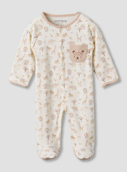 Juniors Cotton Round Neck Long Sleeves Sleepsuit with Safari Print-baby-boys-clothing-nightwear-sleepsuits-image-2