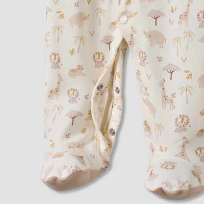 Juniors Cotton Round Neck Long Sleeves Sleepsuit with Safari Print