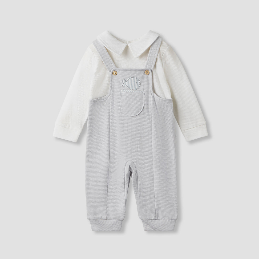 Giggles Collared Sleepsuit with Long Sleeves - Grey / 12-18 mths
