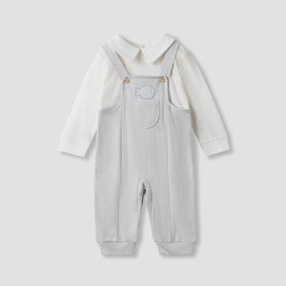 Giggles Collared Sleepsuit with Long Sleeves - Grey / 12-18 mths