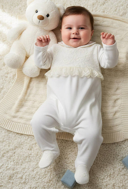 Giggles Peter Pan Collar Long Sleeves Sleepsuit with Lace Detail