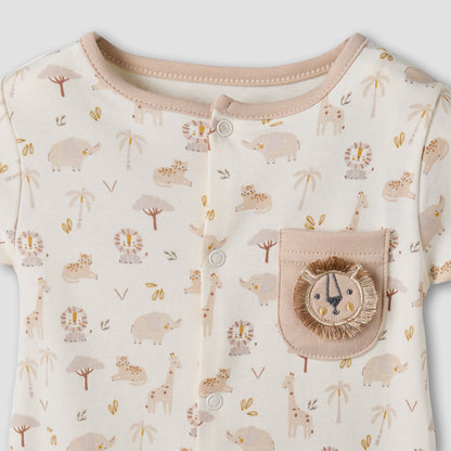 Juniors Round Neck Short Sleeve Romper with Pocket