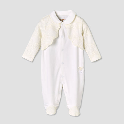 Giggles Peter Pan Collar Long Sleeves Sleepsuit with Lace Bolero Jacket Detail - Yellow / 9-12 mths