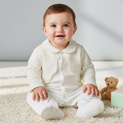 Giggles Peter Pan Collar Long Sleeves Sleepsuit with Lace Bolero Jacket Detail
