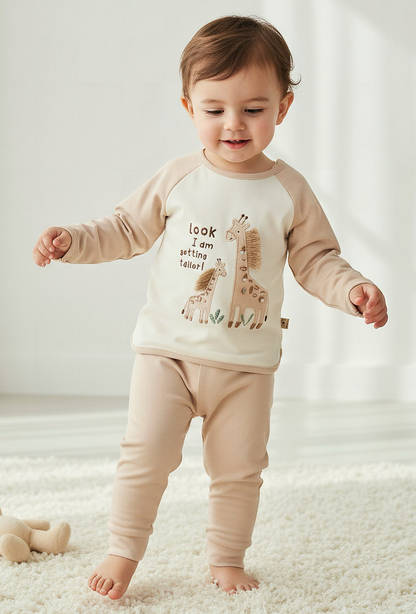 Juniors Cotton Long Sleeves Pyjama Set with Giraffe Applique-undefined-image-1