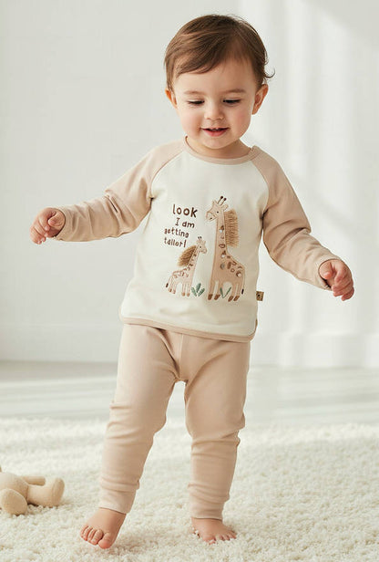 Juniors Cotton Long Sleeves Pyjama Set with Giraffe Applique